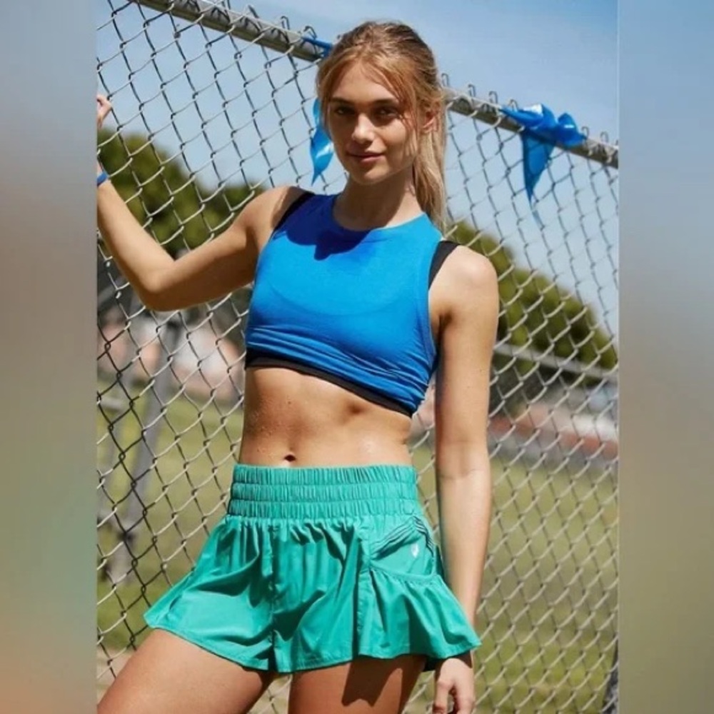Free People FP Movement Get Your Flirt On Flowy Green Shorts Small Hydro